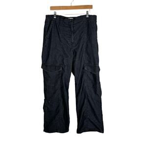 Topshop Corduroy Utility Cargo Straight Leg Pants Womens 14 Black Grunge